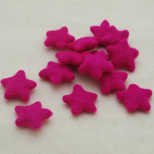 100% Wool Felt Stars - 10 Count - approx 3.5cm - Garden Rose Pink