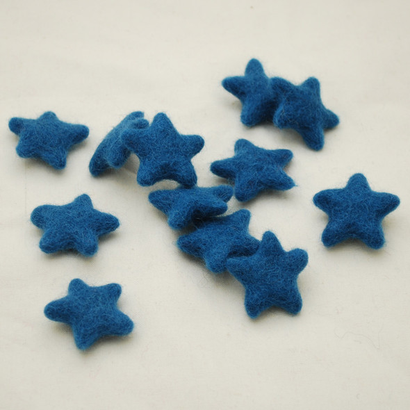 100% Wool Felt Stars - 10 Count - approx 3.5cm - Cerulean Blue