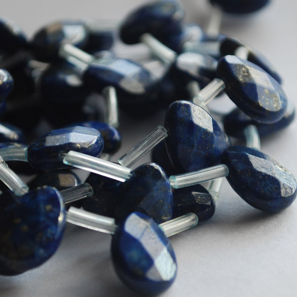 6 High Quality Grade A Natural Lapis Lazuli Semi-precious Gemstone Faceted Teardrop Beads / Pendants - 14mm