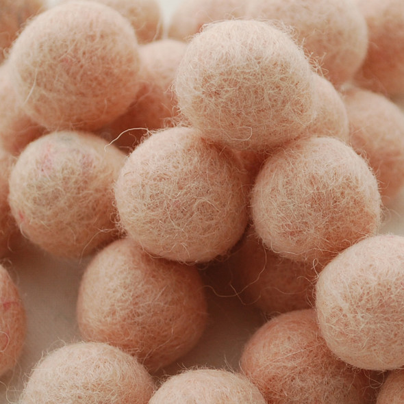 100% Wool Felt Balls - 2.5cm - Light Peach Pink - 20 Count / 100 Count