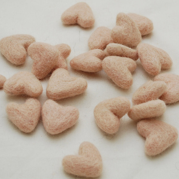 100% Wool Felt Hearts - 10 Count - approx 3cm - Light Peach Pink