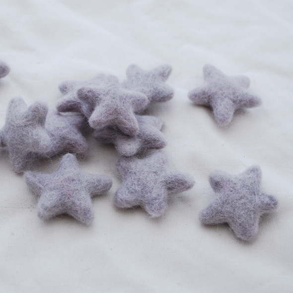 100% Wool Felt Stars - 10 Count - approx 3.5cm - Light Silver Grey