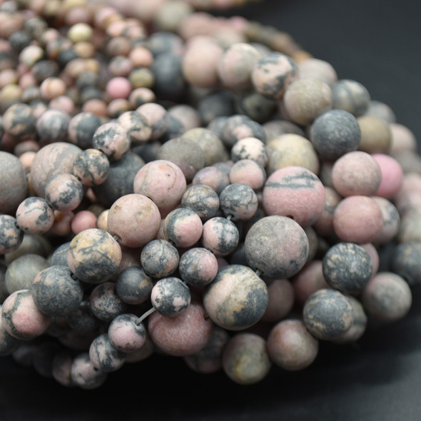 High Quality Grade A Natural Rhodonite (pink) Frosted / Matte Semi-precious Gemstone Round Beads 4mm, 6mm, 8mm, 10mm sizes