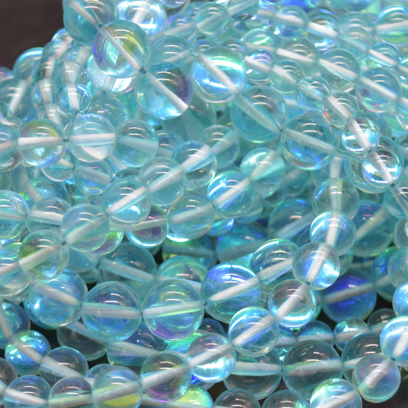 High Quality Mystic Aura Quartz Round Beads - Aqua Blue - 6mm, 8mm, 10mm sizes