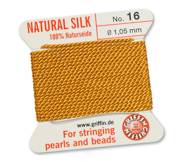 GRIFFIN 100% Natural Silk Bead Cord / String / Thread for stringing Pearls or Beads - Amber - choose from 13 Sizes - 1 Pack