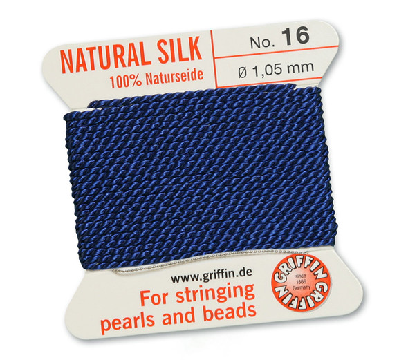 GRIFFIN 100% Natural Silk Bead Cord / String / Thread for stringing Pearls or Beads - Dark Blue - choose from 13 Sizes - 1 Pack