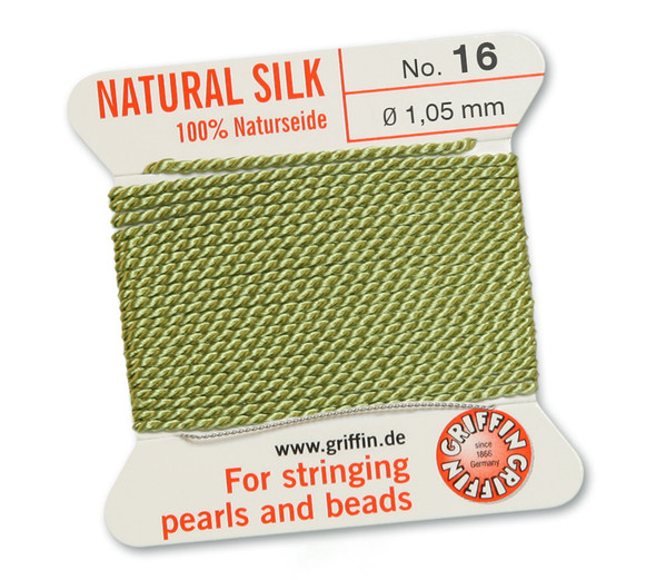 GRIFFIN 100% Natural Silk Bead Cord / String / Thread for stringing Pearls or Beads - Jade Green - choose from 13 Sizes - 1 Pack