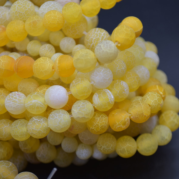 High Quality Crackle Yellow Agate Frosted / Matte Semi-precious Gemstone Round Beads 4mm, 6mm, 8mm, 10mm sizes
