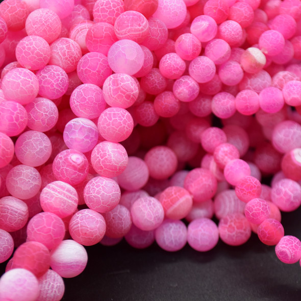 High Quality Crackle Pink Agate Frosted / Matte Semi-precious Gemstone Round Beads 4mm, 6mm, 8mm, 10mm sizes