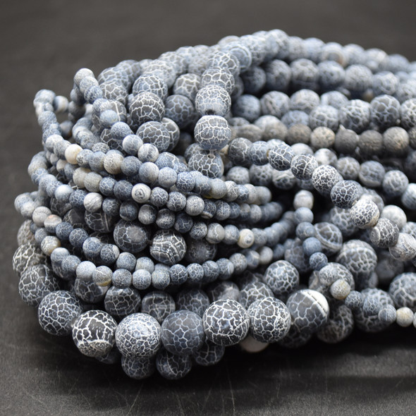 High Quality Crackle Black Agate Frosted / Matte Semi-precious Gemstone Round Beads 4mm, 6mm, 8mm, 10mm sizes