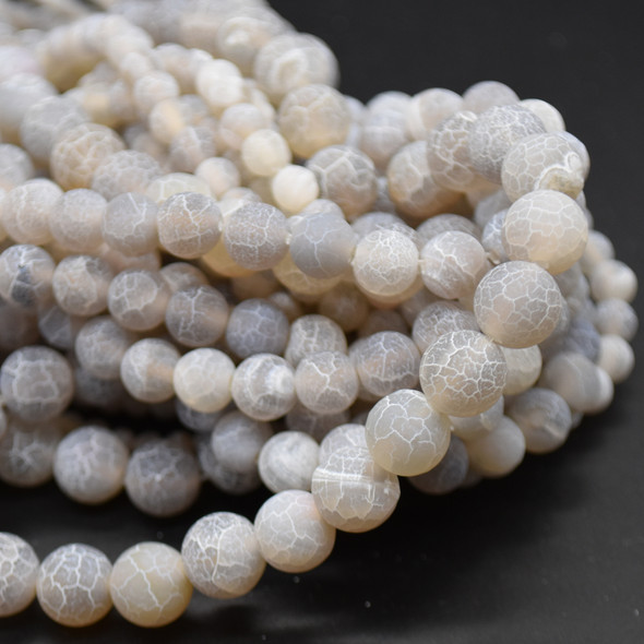 High Quality Crackle Grey Agate Frosted / Matte Semi-precious Gemstone Round Beads 4mm, 6mm, 8mm, 10mm sizes