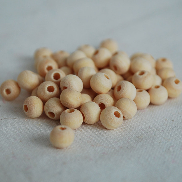 100 Natural Plain Wood Round Beads - Untreated & Unfinished - 6mm