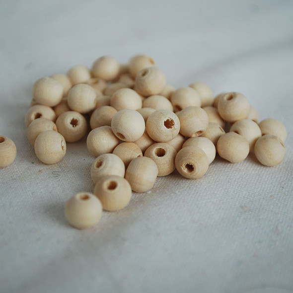 50 Natural Plain Wood Round Beads - Untreated & Unfinished - 8mm