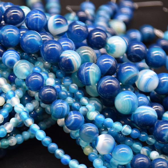 High Quality Grade A Blue Banded Agate Semi-precious Gemstone Round Beads 4mm, 6mm, 8mm, 10mm