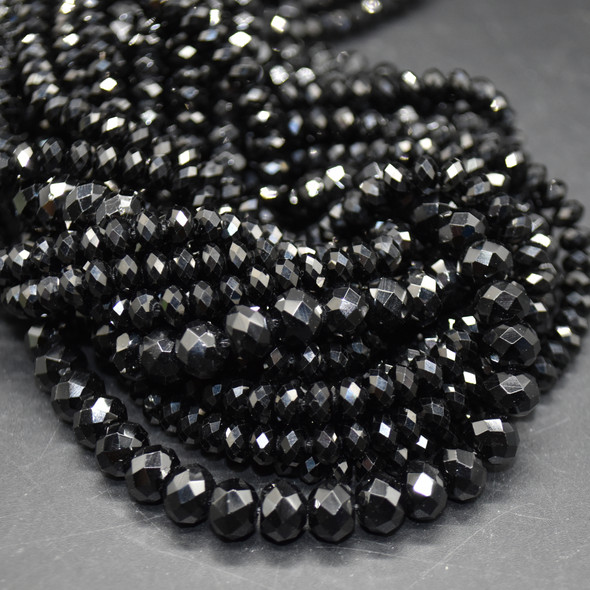 High Quality Grade A Natural Black Spinel Semi-Precious Gemstone Faceted Rondelle / Spacer Beads - 2mm, 2.5mm, 4mm, 6mm, 8mm sizes
