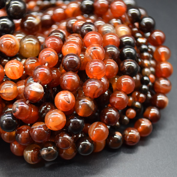 High Quality Grade A Sardonyx Agate (orange, black) Semi-precious Gemstone Round Beads - 4mm, 6mm, 8mm, 10mm sizes