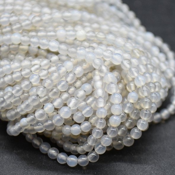 High Quality Grade A Natural Grey Agate Semi-Precious Gemstone Round Beads - 2mm - 15" long