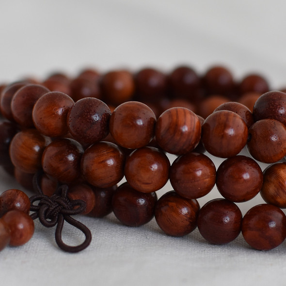 Natural Red Rosewood Round Wood Beads - 108 beads - Mala Prayer Beads - 6mm, 8mm