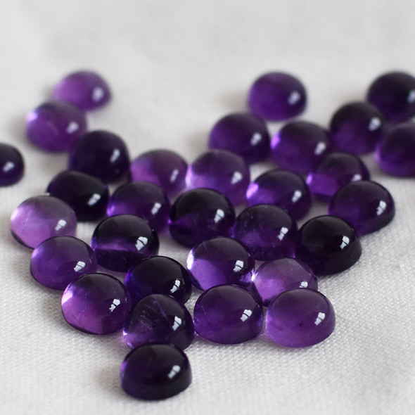 Grade AA Natural Amethyst Semi-precious Gemstone Round Cabochon - 3mm, 4mm, 5mm, 6mm, 7mm, 8mm, 10mm sizes