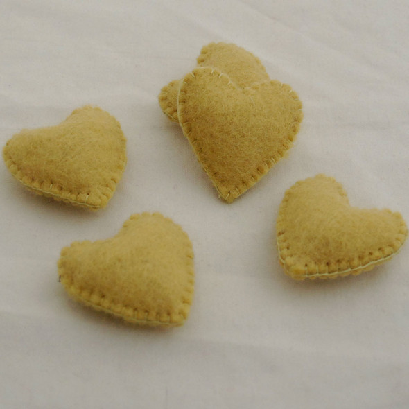 100% Wool Felt Fabric Hand Sewn / Stitched Felt Heart - 4 Count - approx 5.5cm - Light Mustard Yellow