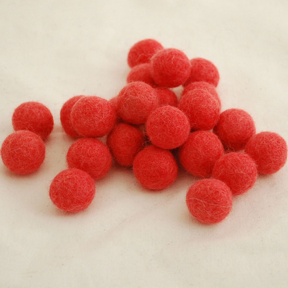 100% Wool Felt Balls - 2.5cm - Light Coral Red - 20 Count / 100 Count