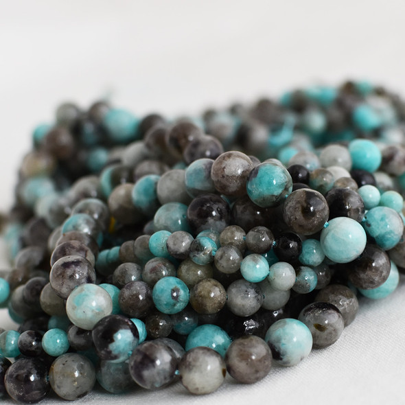 High Quality Grade A Natural Black Line Amazonite Semi-precious Gemstone Round Beads - 6mm, 8mm, 10mm sizes