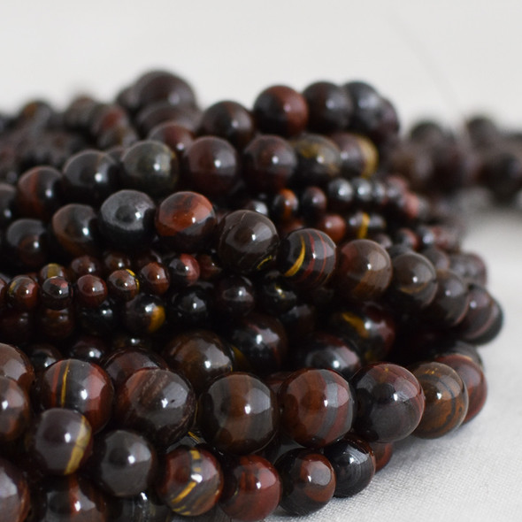 High Quality Grade A Natural Red Iron Tiger Eye Semi-precious Gemstone Round Beads - 4mm, 6mm, 8mm, 10mm sizes