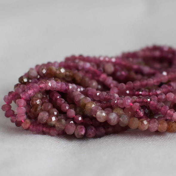 High Quality Grade A Natural Pink Tourmaline Semi-Precious Gemstone Faceted Rondelle / Spacer Beads - 3mm, 4mm sizes