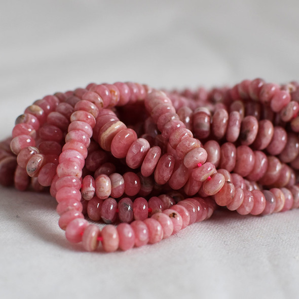 High Quality Grade A Natural Rhodochrosite (pink) Semi-Precious Gemstone Rondelle / Spacer Beads - 6mm, 8mm sizes