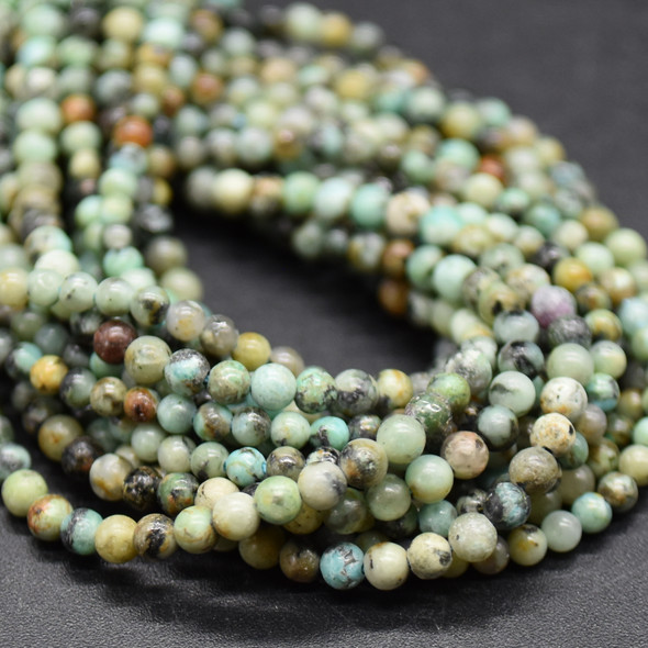 High Quality Grade A Natural African Turquoise Semi-Precious Gemstone Round Beads - 2mm - 15" long