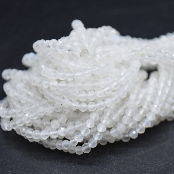 High Quality Grade A Natural Rainbow Moonstone Semi-Precious Gemstone FACETED Round Beads - 2mm - 15" long