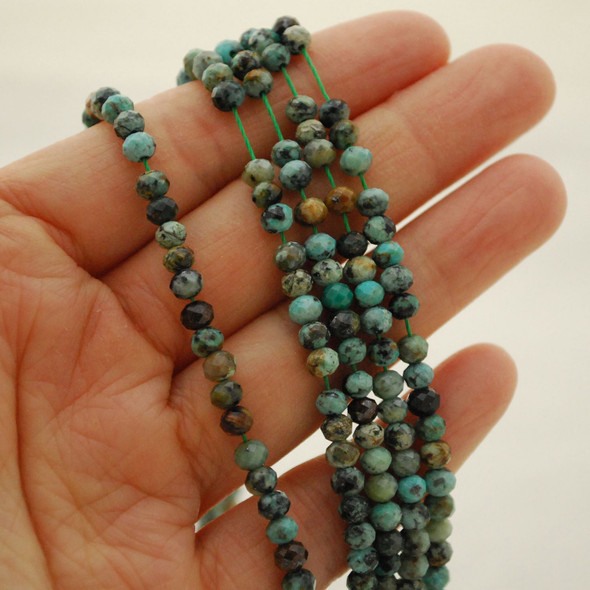 High Quality Grade A Natural African Turquoise Semi-Precious Gemstone FACETED Rondelle Spacer Beads - 4mm x 3mm - 14" strand
