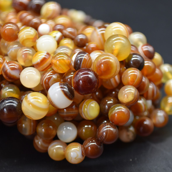 High Quality Grade A Natural Brazil Golden Brown Agate Semi-Precious Gemstone Round Beads - 4mm, 6mm, 8mm, 10mm sizes - 15" long