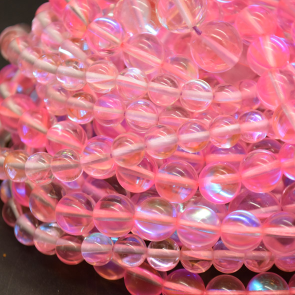 High Quality Pink Mystic Aura Quartz Round Beads - 4mm, 6mm, 8mm, 10mm sizes - 15" long