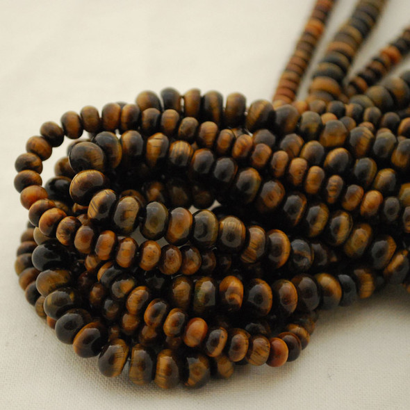 High Quality Grade A Natural Tiger Eye Semi-Precious Gemstone Rondelle Spacer Beads - 6mm, 8mm sizes - 15" long