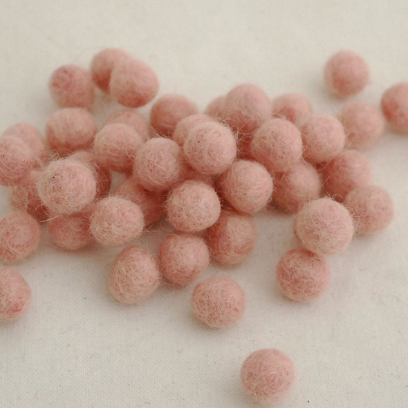 100% Wool Felt Balls - 1cm - Peach Blossom Pink - 50 Count / 100 Count