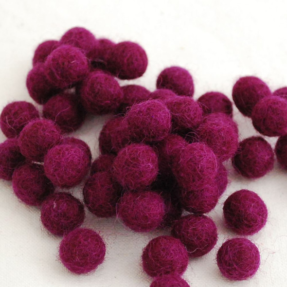 100% Wool Felt Balls - 1cm - Plum Purple - 50 Count / 100 Count