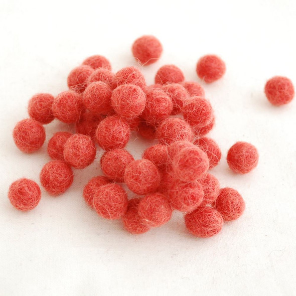 100% Wool Felt Balls - 1cm - Light Coral Red - 50 Count / 100 Count