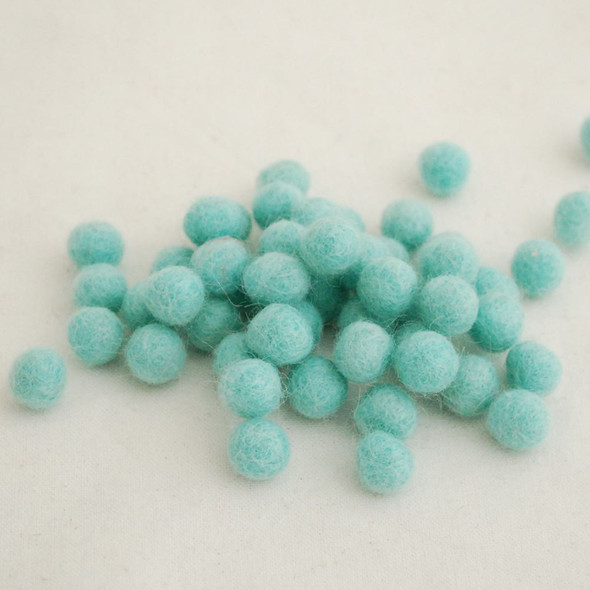 100% Wool Felt Balls - 1cm - Deep Mint Blue - 50 Count / 100 Count