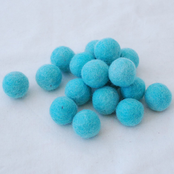 100% Wool Felt Balls - 1.5cm - Light Turquoise Blue - 25 Count / 100 Count