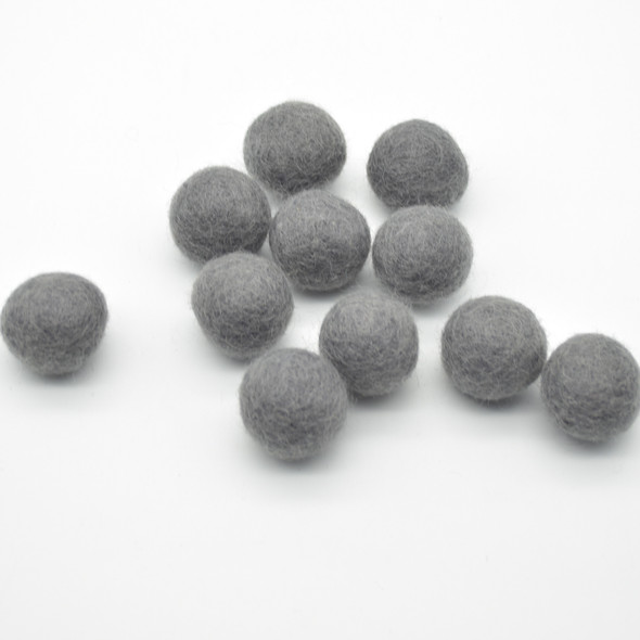 100% Wool Felt Balls - 2.5cm - Ash Grey - 20 Count / 100 Count