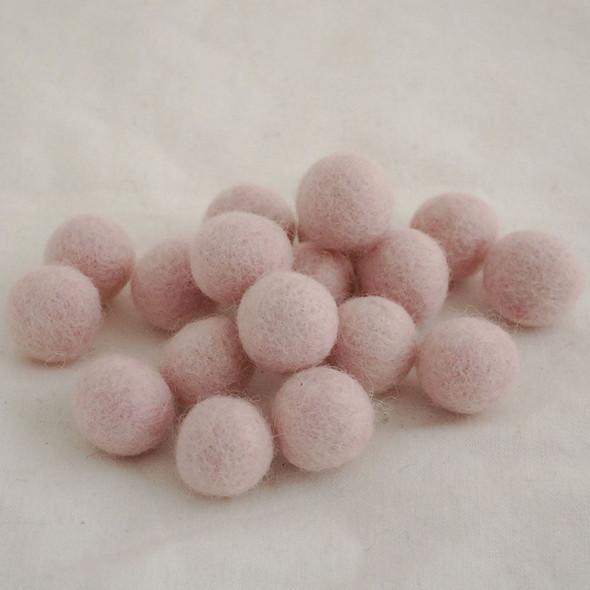 100% Wool Felt Balls - 2.5cm - Light Baby Pink - 20 Count / 100 Count