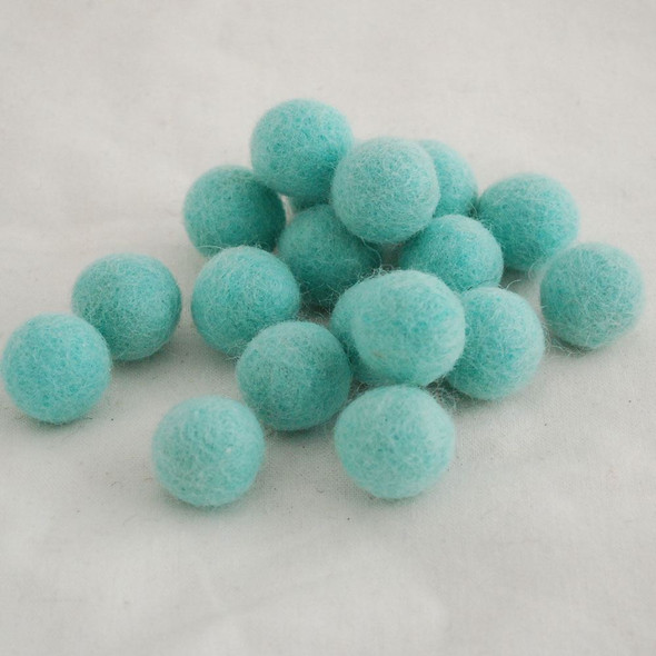 100% Wool Felt Balls - 2.5cm - Deep Mint Blue - 20 Count / 100 Count
