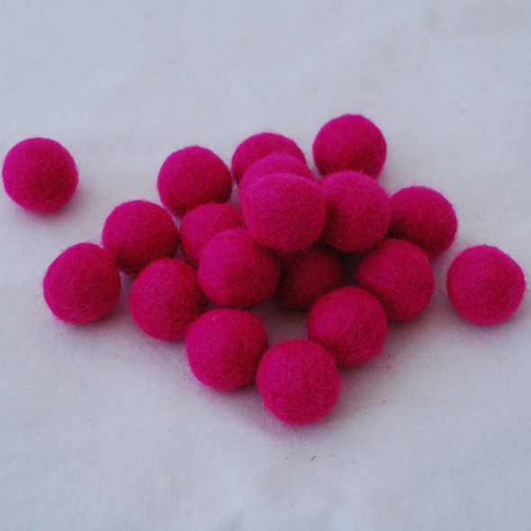 100% Wool Felt Balls - 2.5cm - Fuchsia Pink - 20 Count / 100 Count