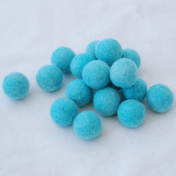 100% Wool Felt Balls - 10 Count - 3cm - Light Turquoise Blue