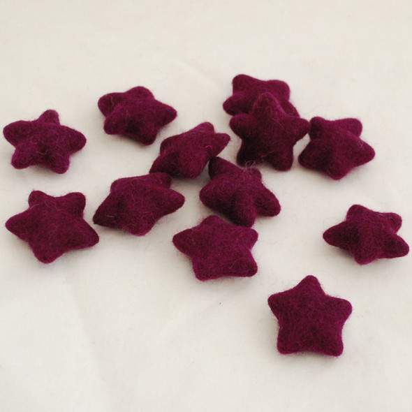 100% Wool Felt Stars - 10 Count - approx 3.5cm - Plum Purple