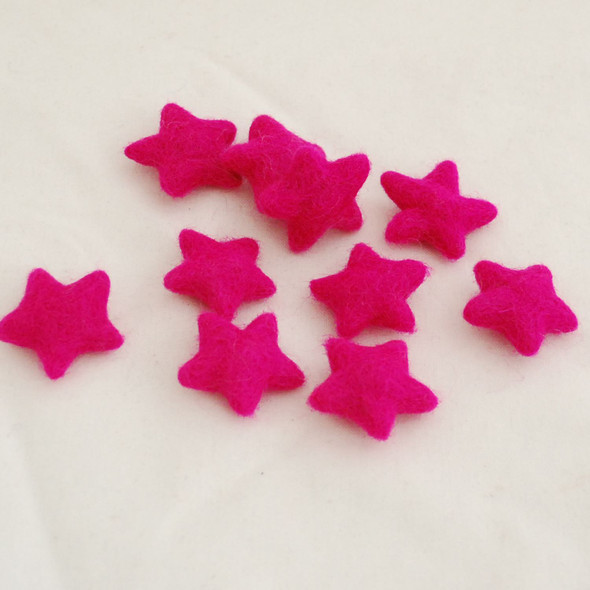 100% Wool Felt Stars - 10 Count - approx 3.5cm - Fuchsia Pink