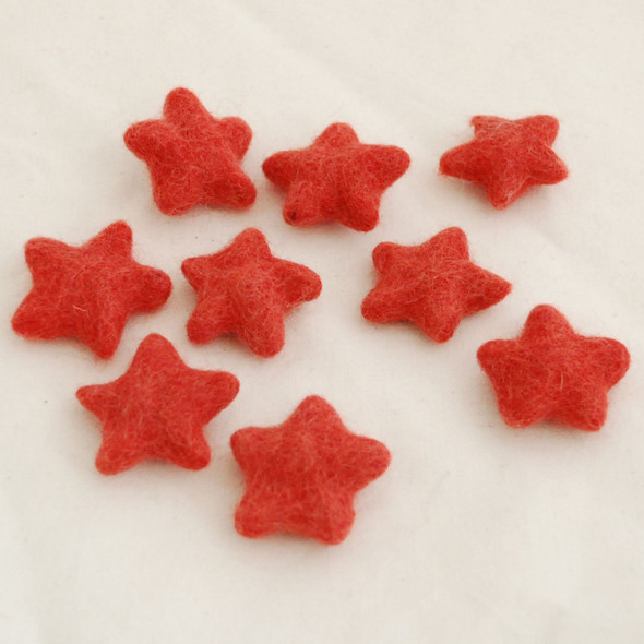 100% Wool Felt Stars - 10 Count - approx 3.5cm - Salmon Red