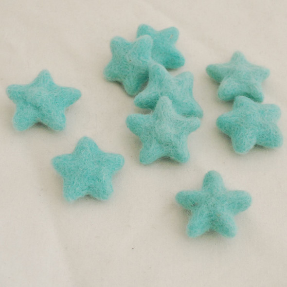 100% Wool Felt Stars - 10 Count - approx 3.5cm - Deep Mint Blue