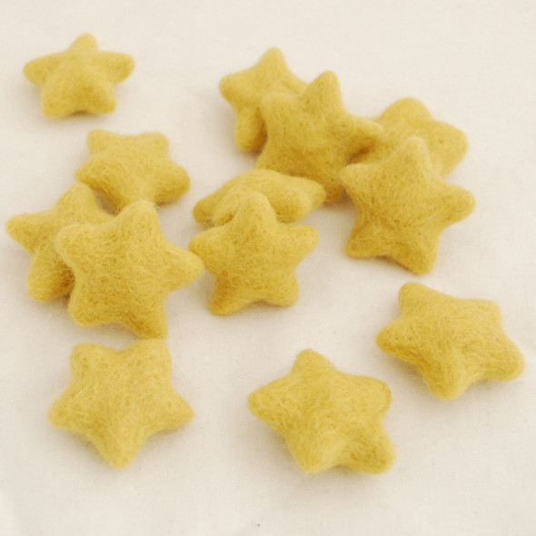 100% Wool Felt Stars - 10 Count - approx 3.5cm - Light Mustard Yellow